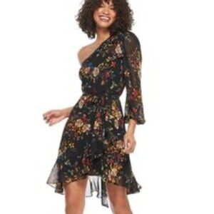 Clover and Sloane Garden Vine One Shoulder Floral Midi Dress, Size Small